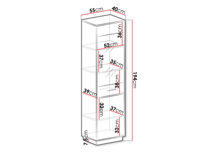 Vitrine Anastasia 55x194cm - Branco/ Madeira Clara