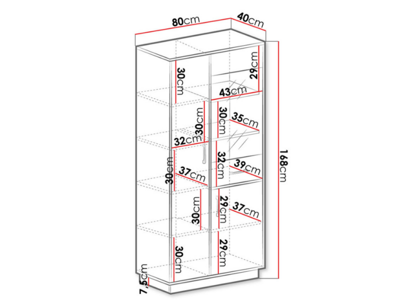 Vitrine Anastasia 80x168cm - Branco/ Madeira Clara