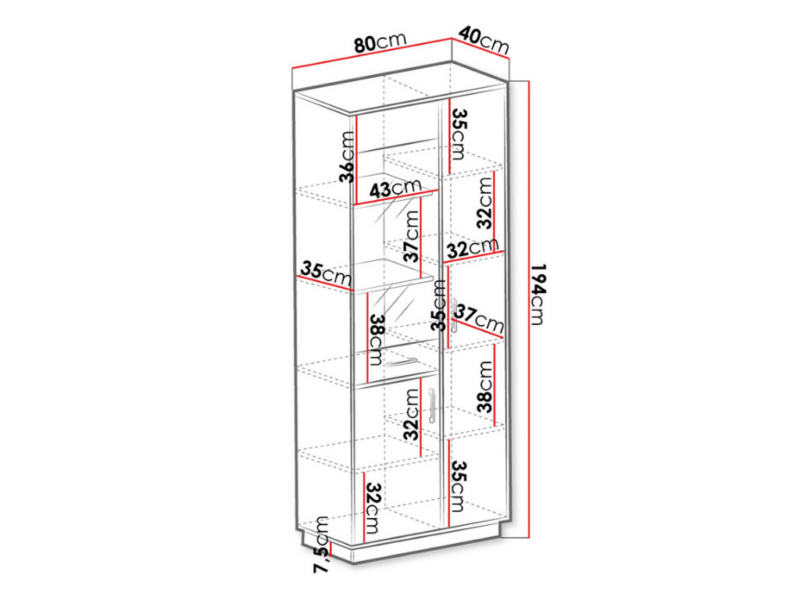 Vitrine Anastasia 80x194cm - Branco/ Madeira Clara